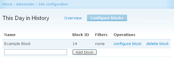 Administer > Site configuration > This Day in History > Configure Blocks page
