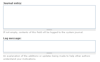 Screen shot of Log entry field and Journal entry field