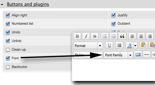 Enabling the Font Family dropdown selector