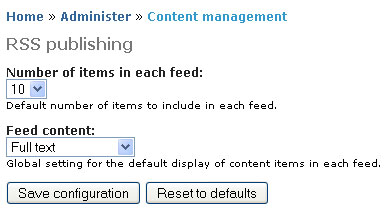 RSS Publishing Settings