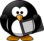 Penguin holding ebook reader